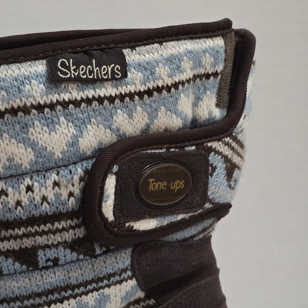 Skechers Tone-ups Cozy Knit Winter Boots Womens Size 7 Blue Fair Isle Heritage - Picture 4 of 9